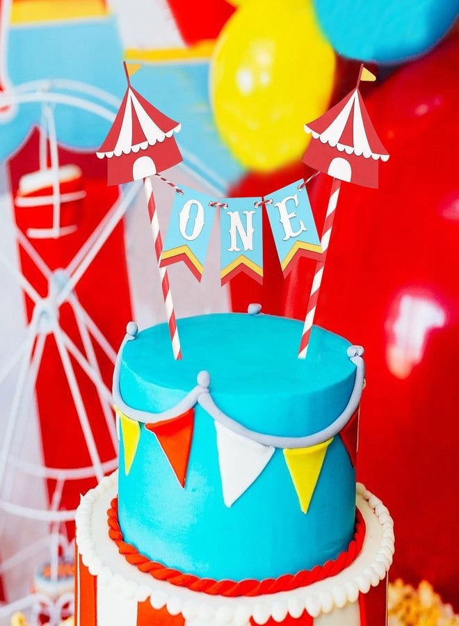 HIKLO Circus Tent 1st Birthday Cake Topper - Carnival Theme First Birthday Cake Decoration, Vintage One Party Decorations, Circus Cake Smash Photo Props, Red White Tent Party Supplies - Image 5